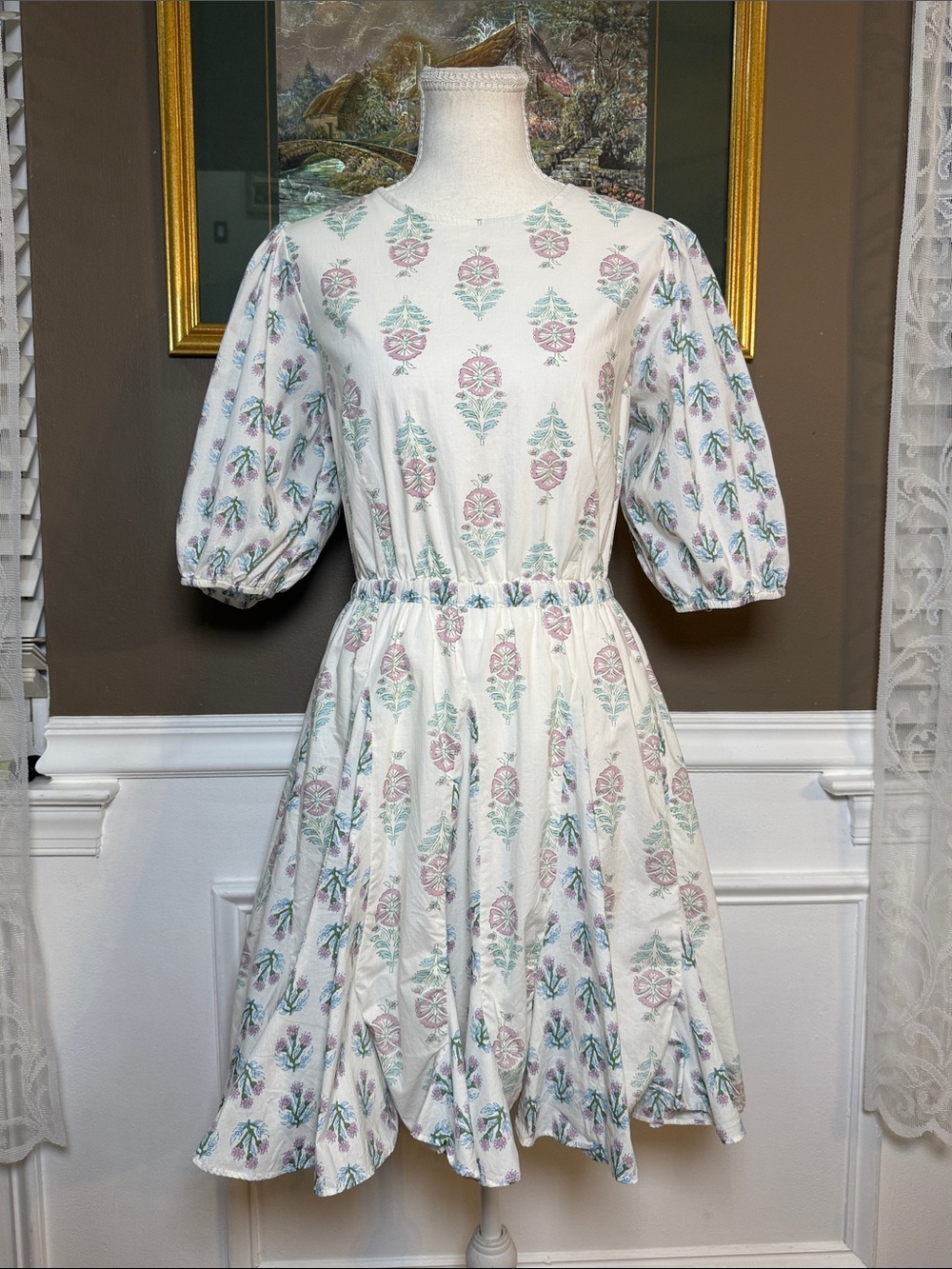 Christian Lacroix‎ 100% Cotton Floral Puff Sleeve Mini Dress S